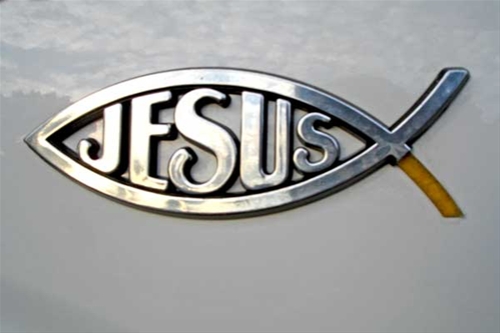 jesus fish with cross. K. Dick co-opting the fish